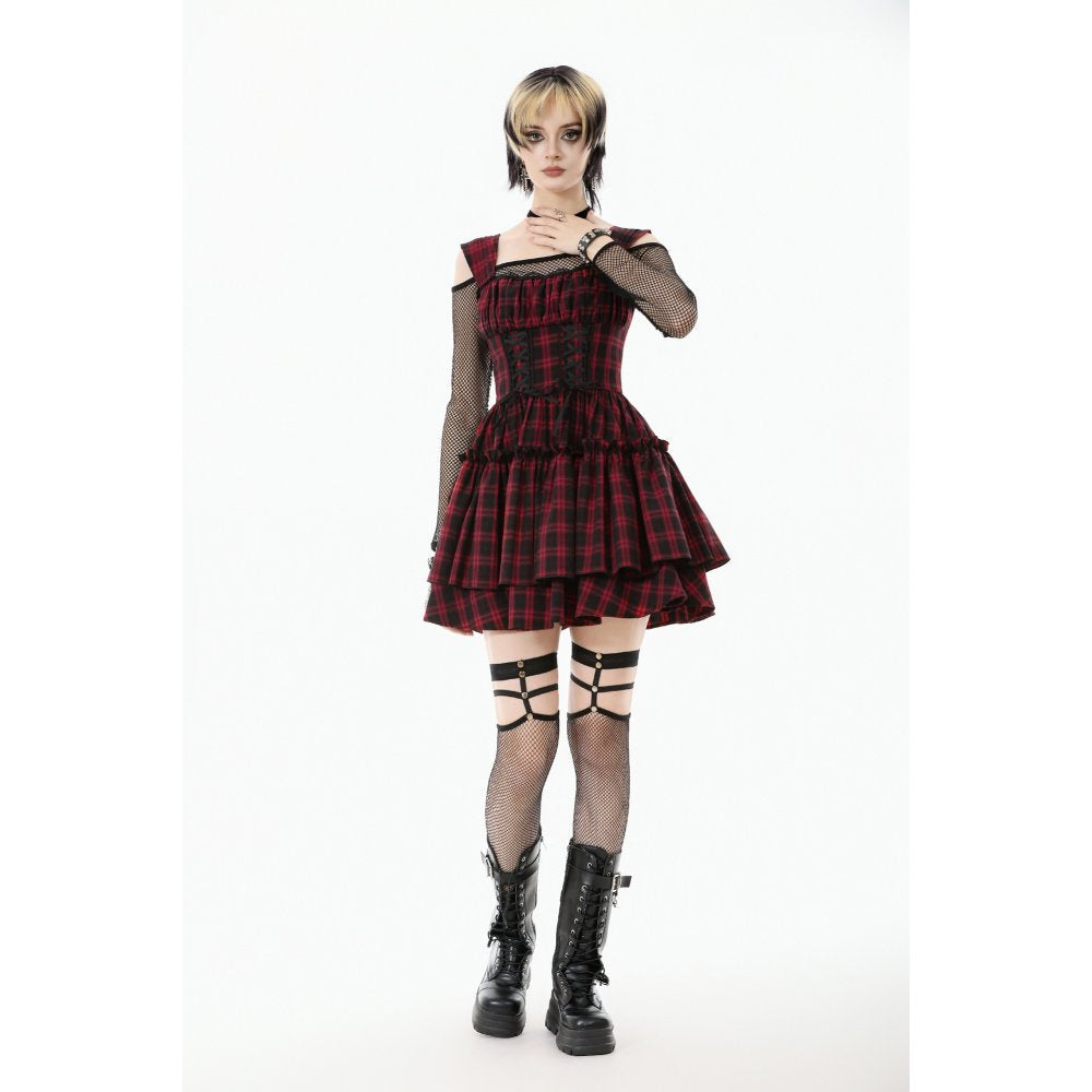 Dark in Love Morrigan Tartan Lace-Up Dress - DevilGothic DevilGothic