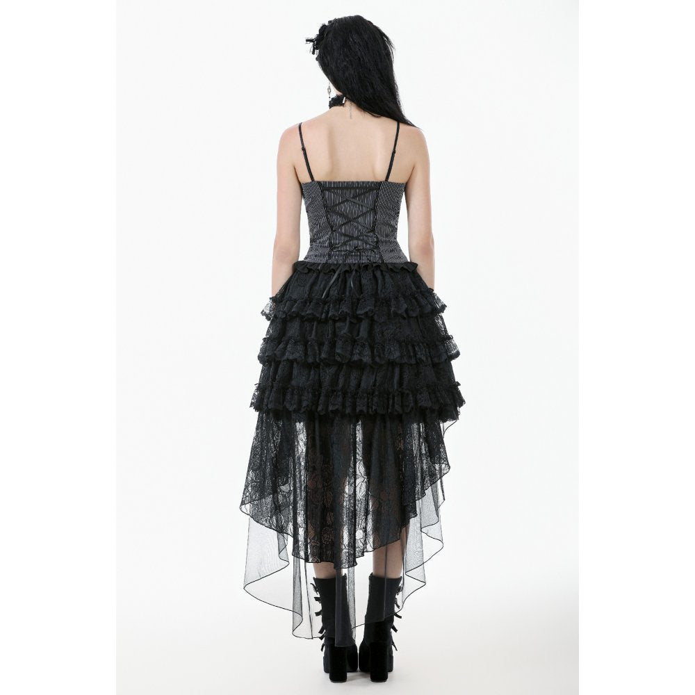 Dark in Love Belladonna Tiered Lace High-Low Goth Skirt in Black - DevilGothic DevilGothic