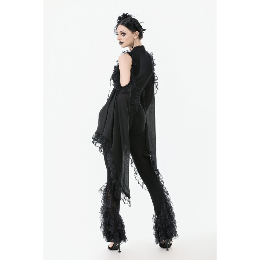 Dark in Love Goth Flare Leggings with Lace Frills - DevilGothic DevilGothic