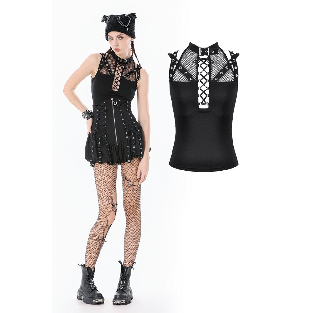 Dark in Love Ruth Mesh Strap Gothic Sleeveless Top - DevilGothic DevilGothic