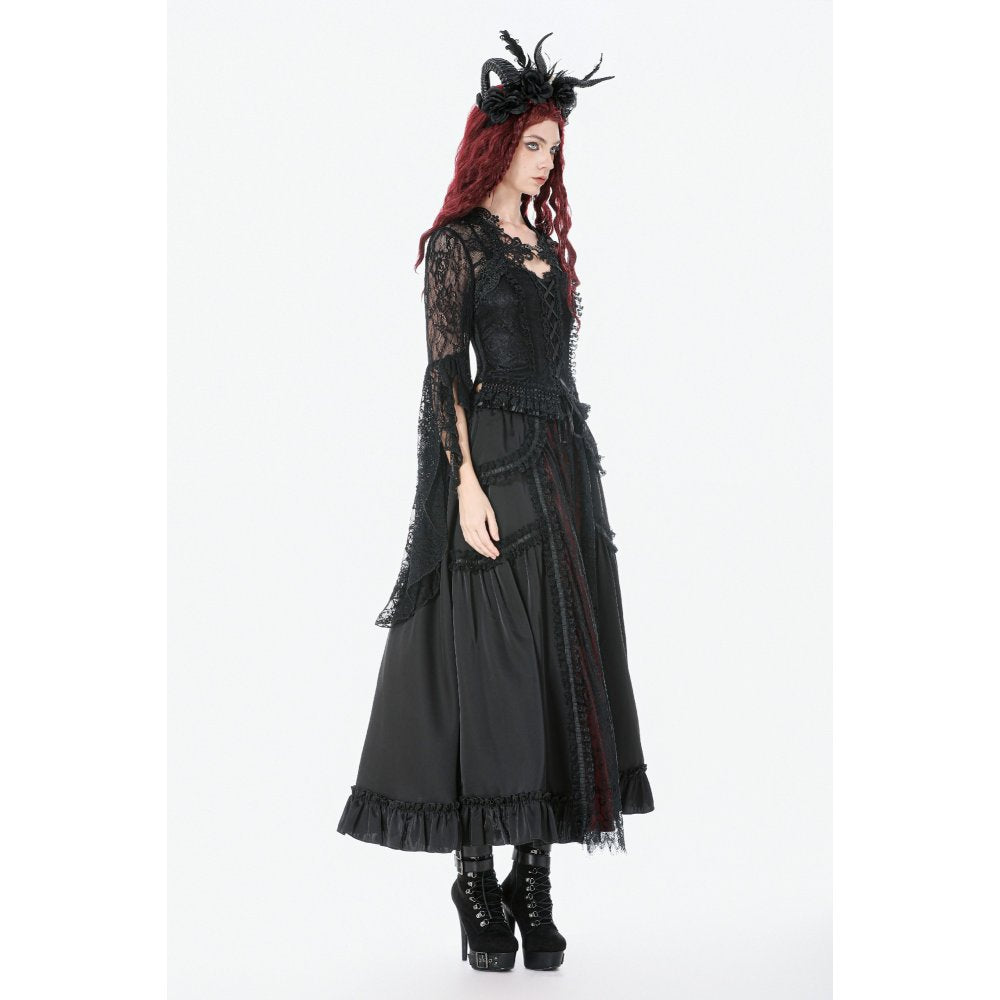 Dark in Love Gothic Victorian Lace Panel Skirt (Crimson) - DevilGothic DevilGothic