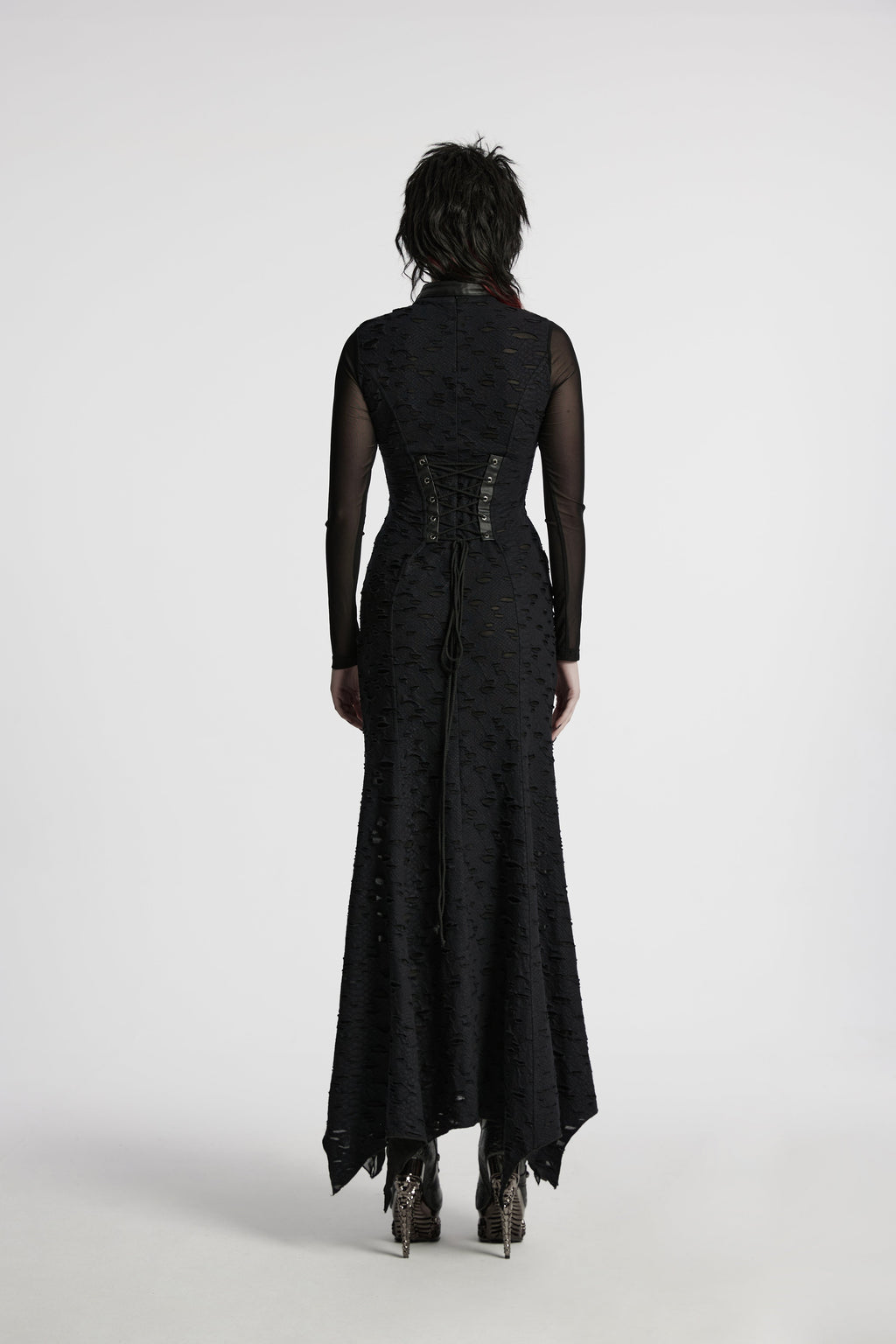 Punk Rave Seraphine Spinal Lace Panel Maxi Dress In Black - DevilGothic DevilGothic