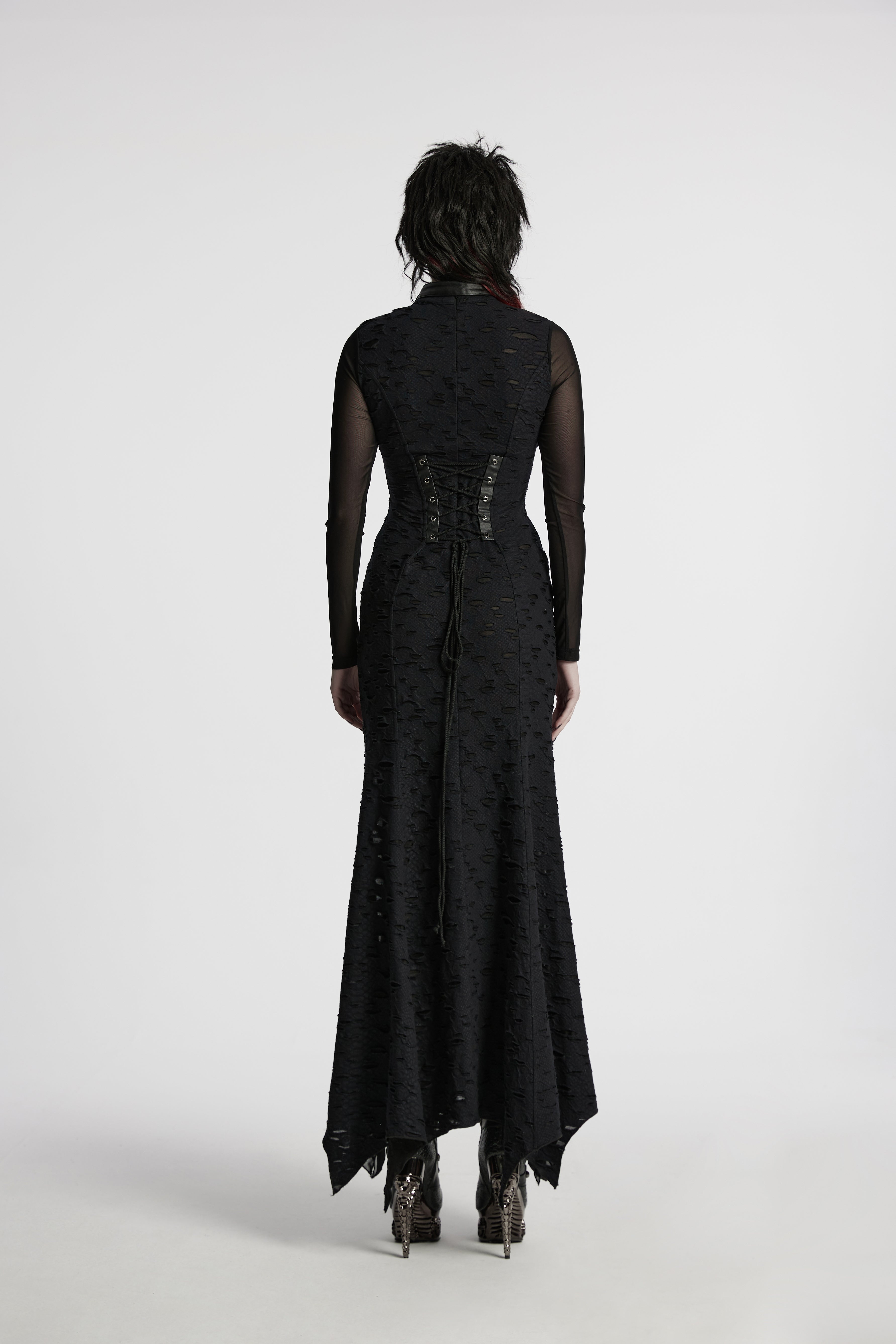 Punk Rave Seraphine Spinal Lace Panel Maxi Dress In Black - DevilGothic DevilGothic