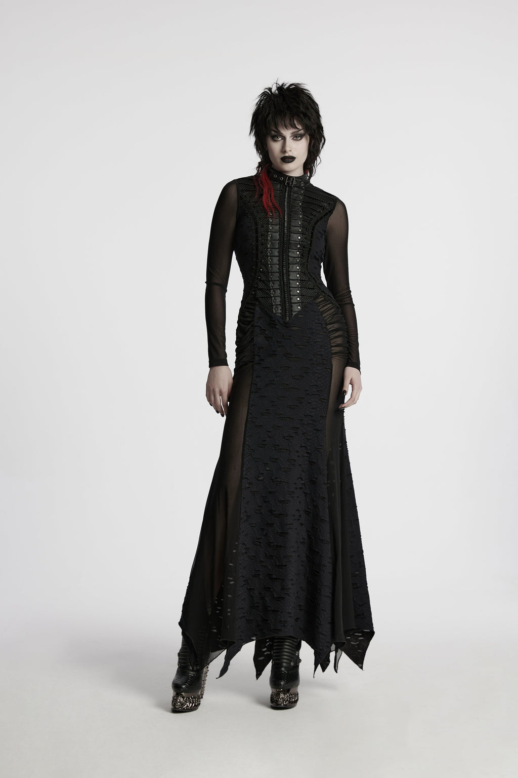 Punk Rave Seraphine Spinal Lace Panel Maxi Dress In Black - DevilGothic DevilGothic