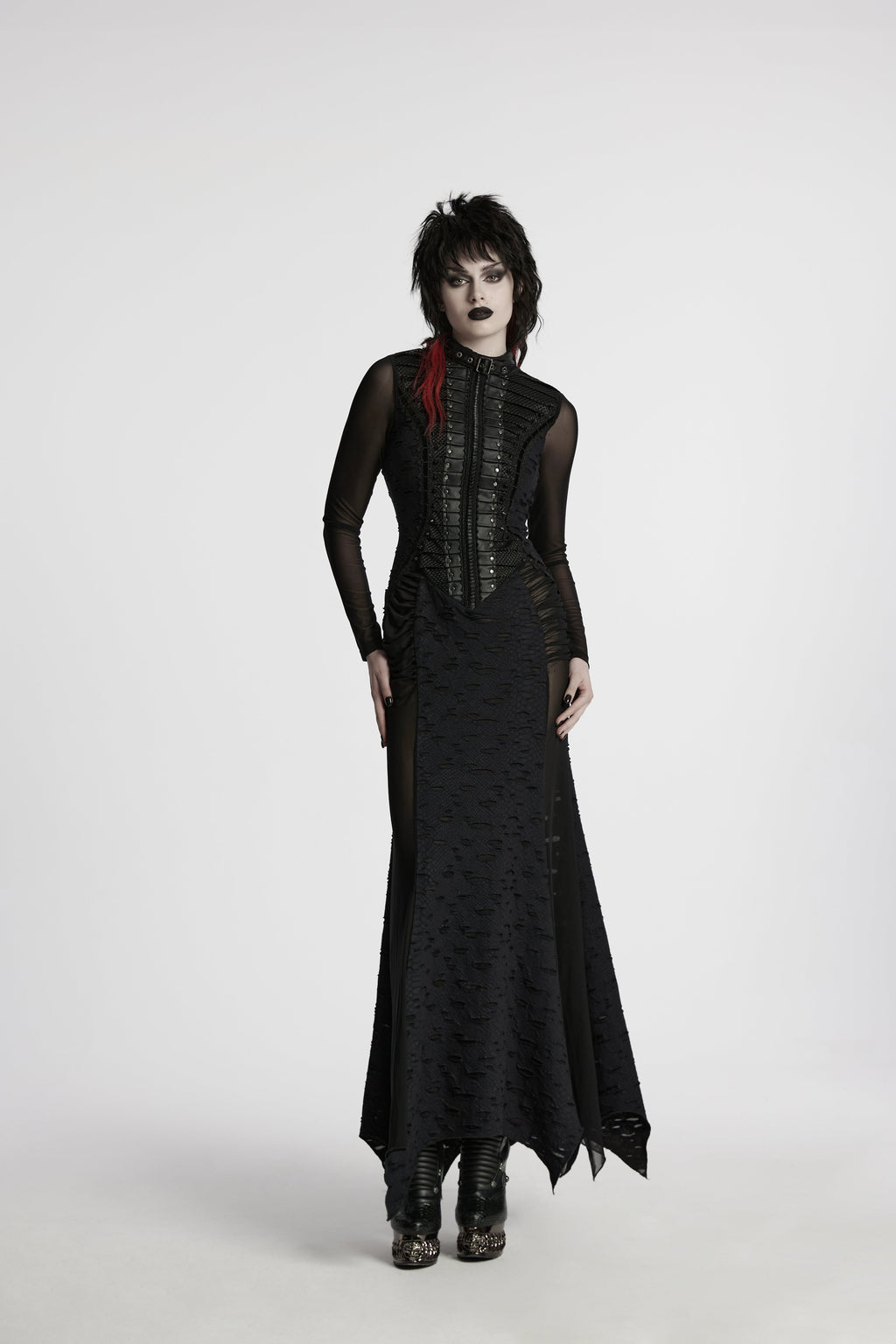 Punk Rave Seraphine Spinal Lace Panel Maxi Dress In Black - DevilGothic DevilGothic