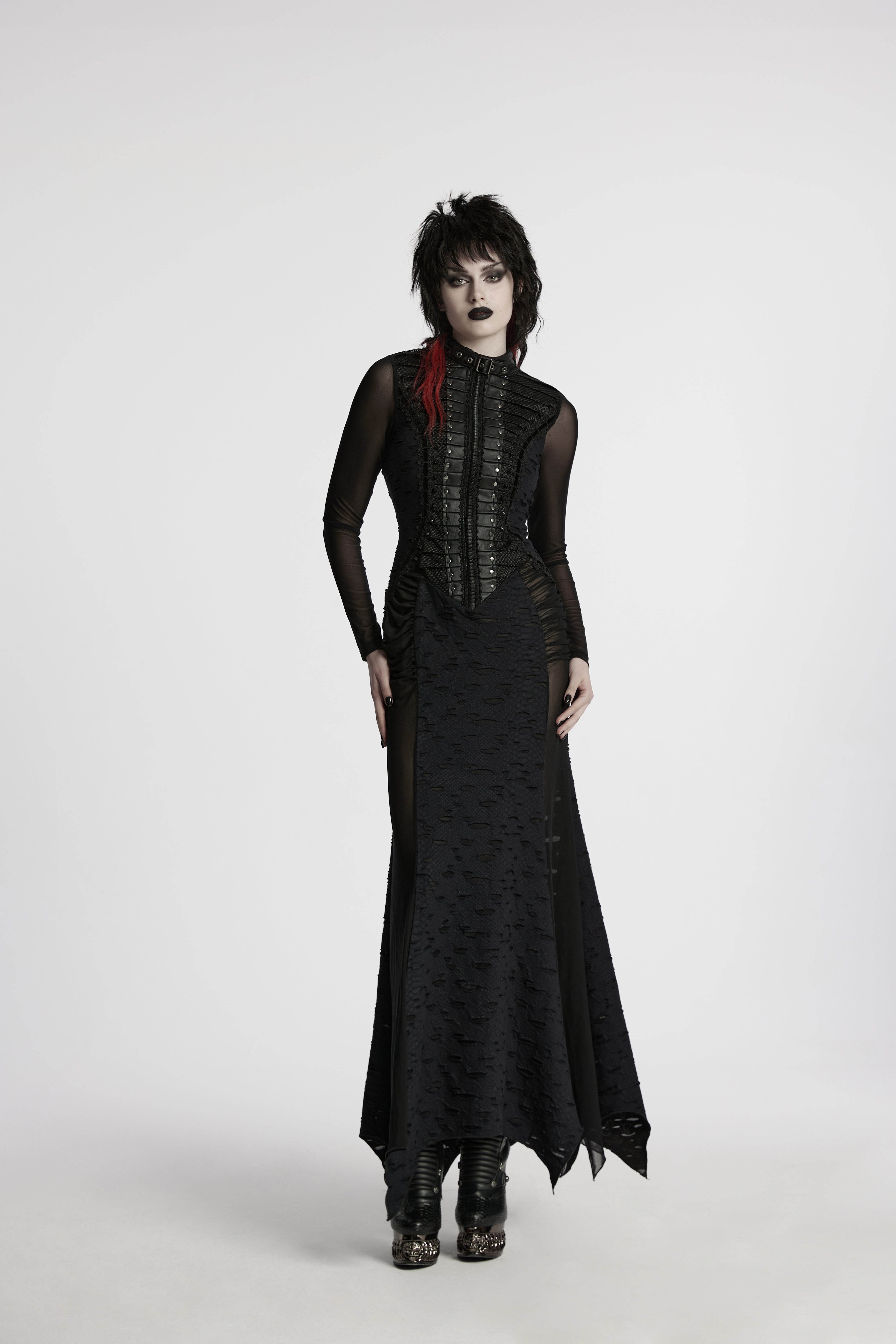 Punk Rave Seraphine Spinal Lace Panel Maxi Dress In Black - DevilGothic DevilGothic