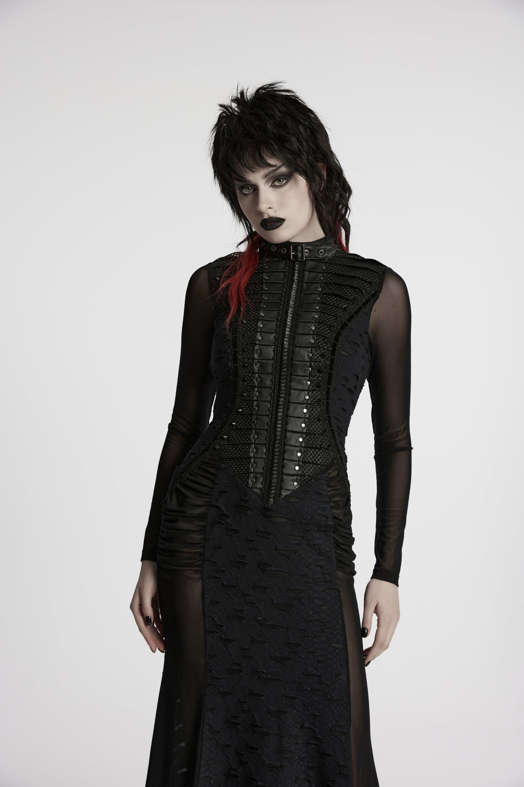 Punk Rave Seraphine Spinal Lace Panel Maxi Dress In Black - DevilGothic DevilGothic