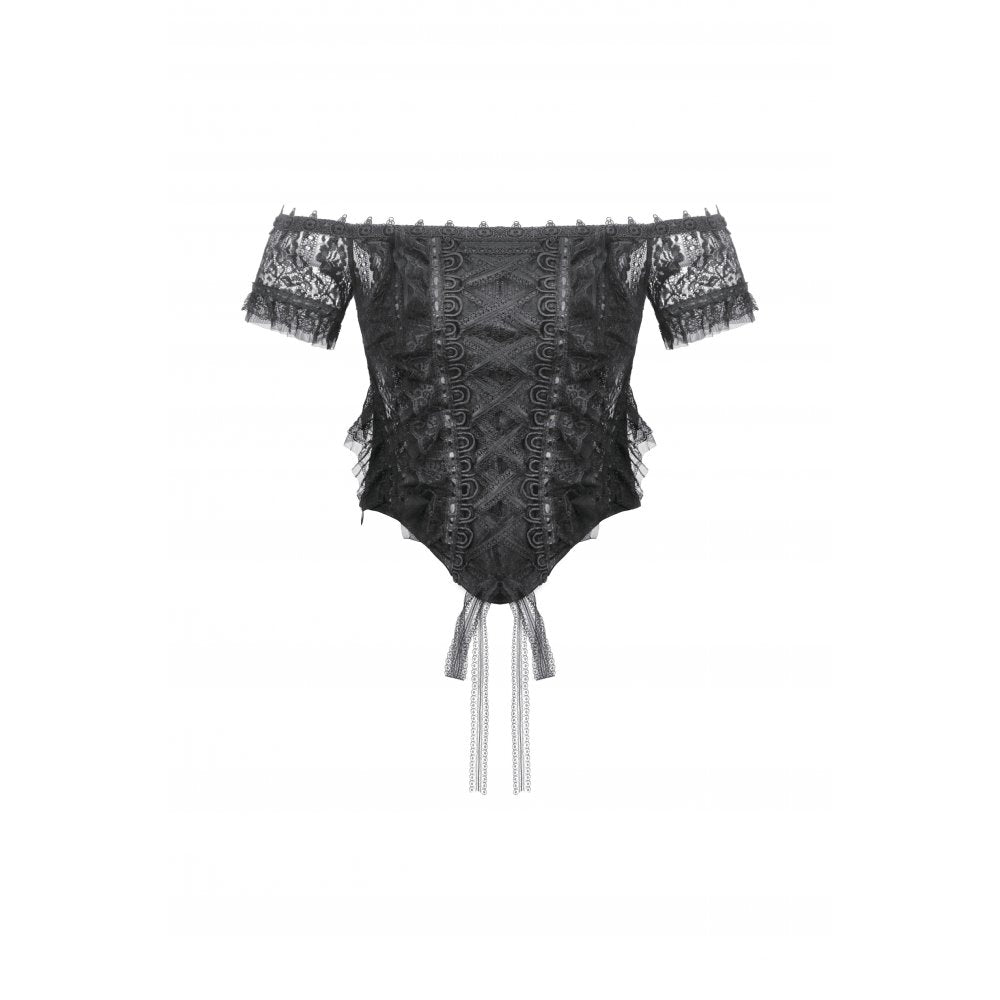 Dark in Love Ophelia Lace Off-Shoulder Gothic Top in Black - DevilGothic DevilGothic