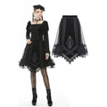 Dark in Love Melisandre Embroidered Velvet Mesh Goth Skirt in Black - DevilGothic DevilGothic