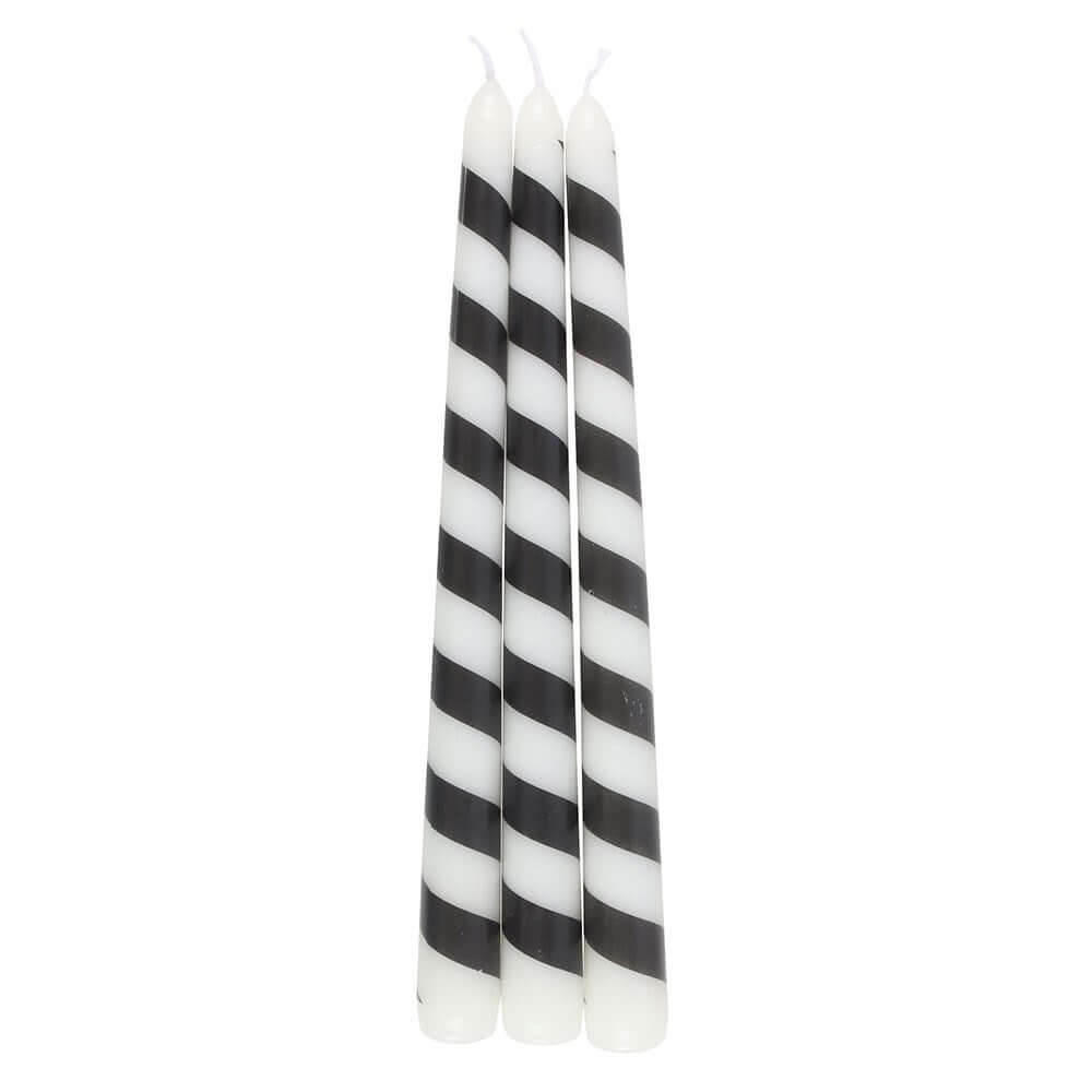 Gothic Gifts Set of 3 Black Candy Cane Taper Candles - DevilGothic DevilGothic