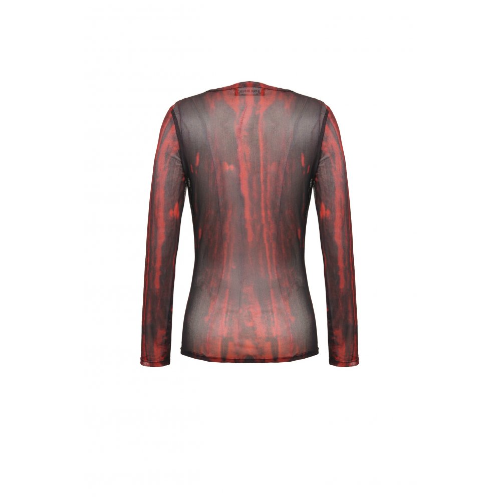 Dark in Love Carson Black and Red Tie-Dye Mesh Versatile Basic Top - DevilGothic DevilGothic