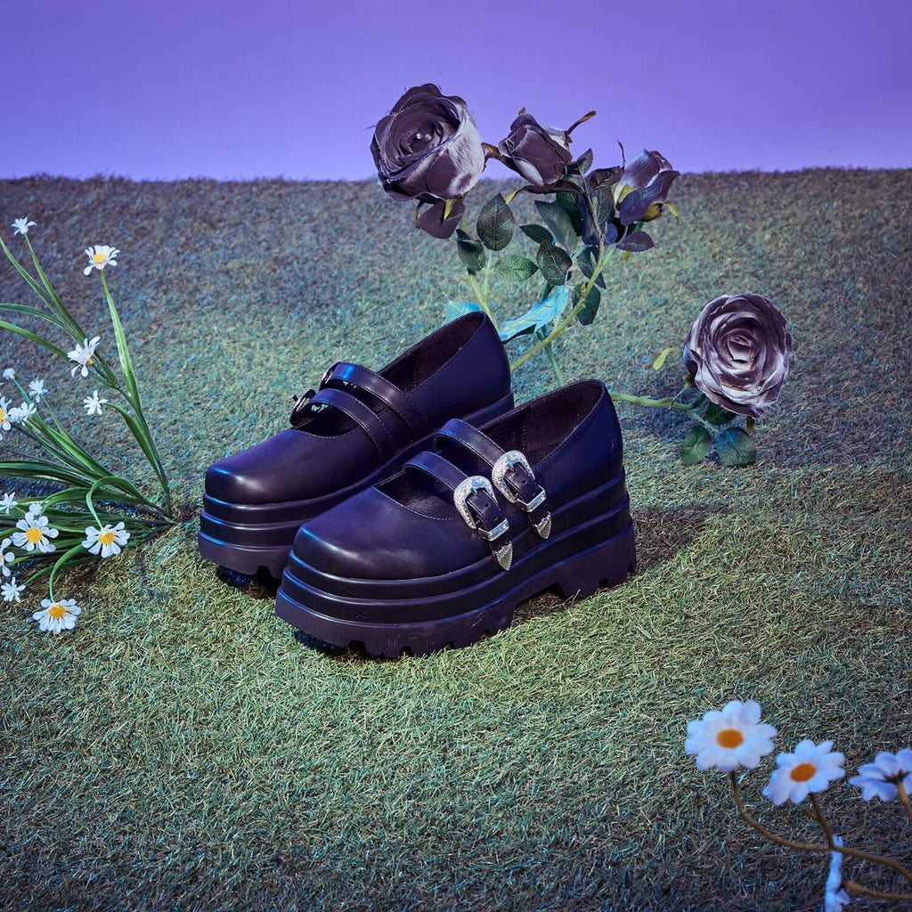 Koi Damona Trident Ornate Buckle Mary Janes  Shoes in Black - DevilGothic DevilGothic