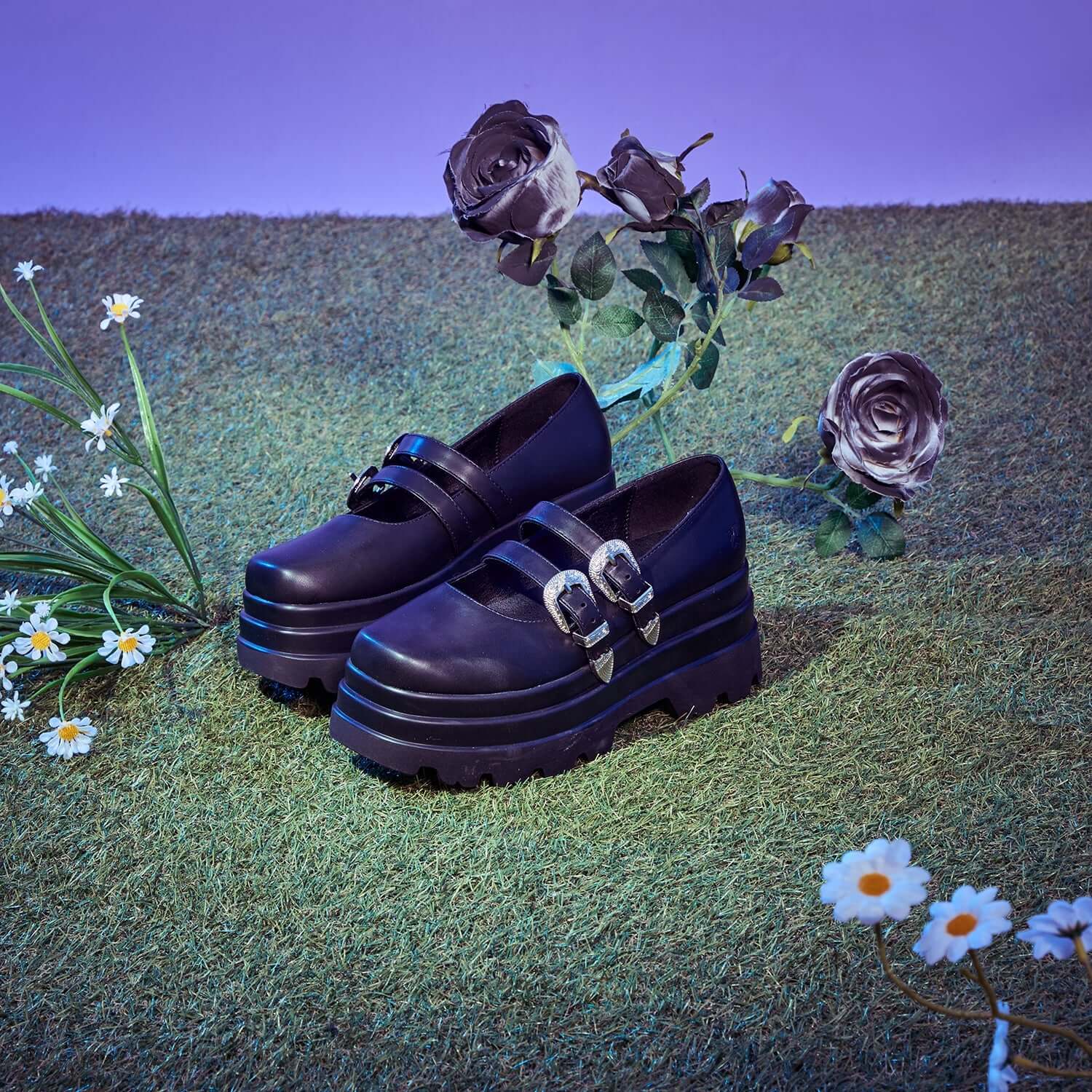 Koi Damona Trident Ornate Buckle Mary Janes  Shoes in Black - DevilGothic DevilGothic