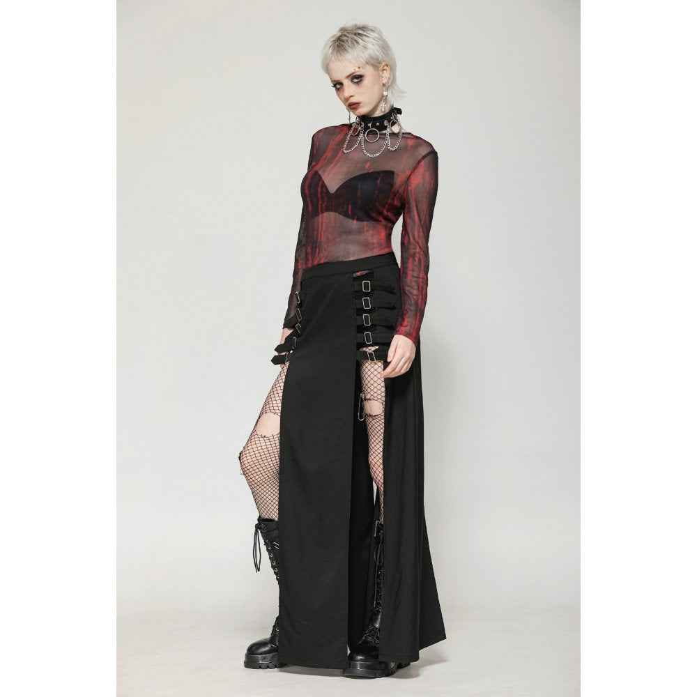 Dark in Love Phoenix Black Slit Metal Long Skirt