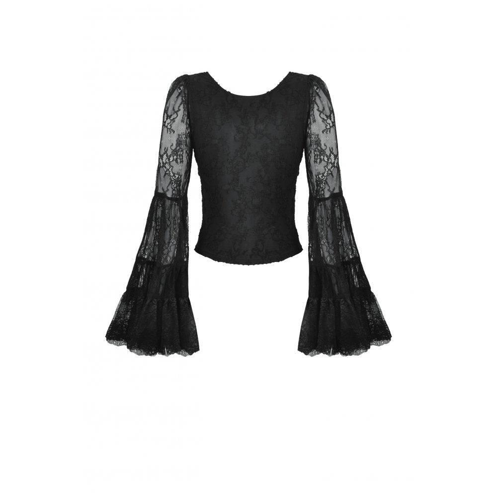 Dark in Love Zuri Gothic Romantic Lace Patchwork Bell-Sleeve Layered Cuff Top - DevilGothic DevilGothic