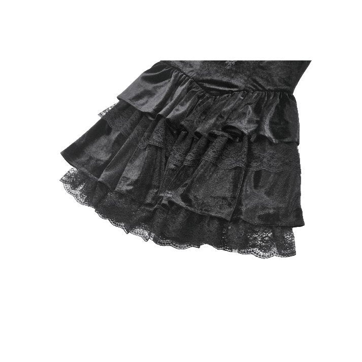 Dark in Love Nocturne Ruffled Velvet Lace Goth Dress in Black - DevilGothic DevilGothic