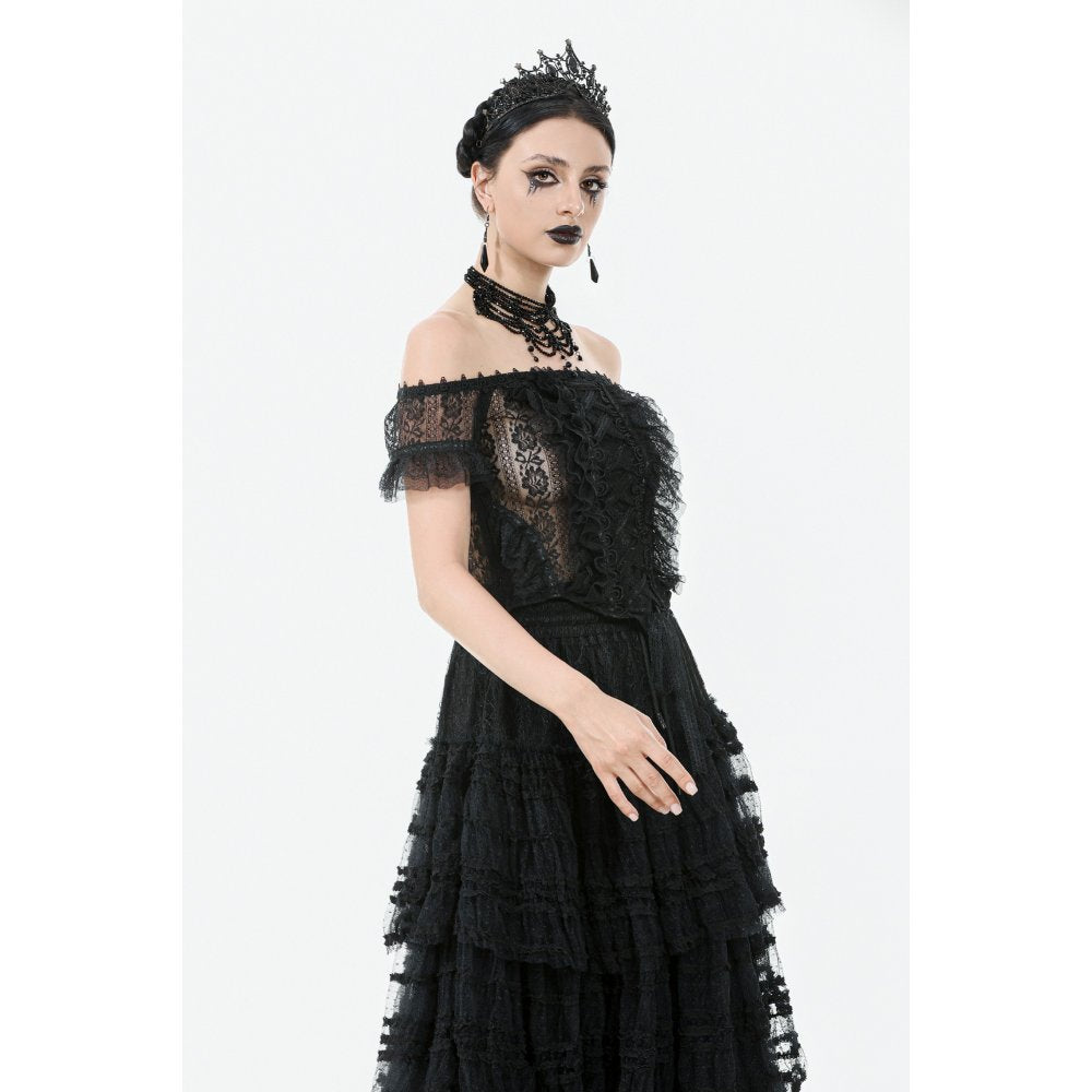 Dark in Love Ophelia Lace Off-Shoulder Gothic Top in Black - DevilGothic DevilGothic