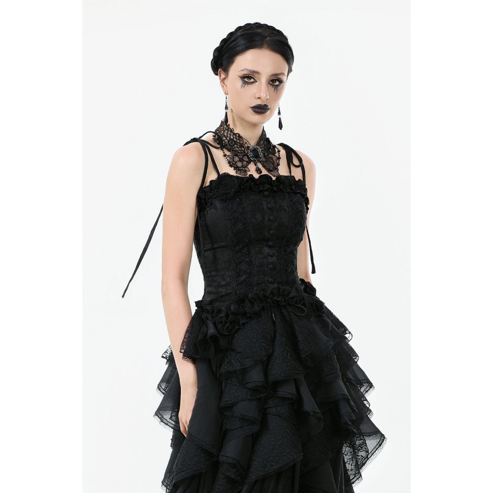Dark in Love Selene Ruffled Floral Jacquard Corset Top - DevilGothic DevilGothic