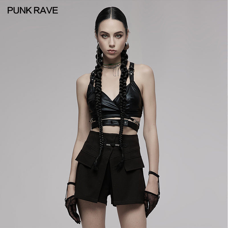 PUNK RAVE - Nyx Elastic Cross Strap Crop Top - DevilGothic DevilGothic