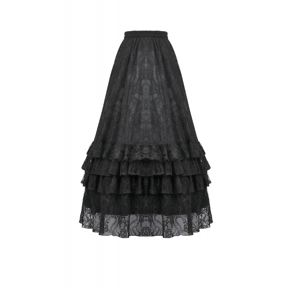 Dark in Love Vintage Gothic Lace Layered Maxi Skirt - DevilGothic DevilGothic