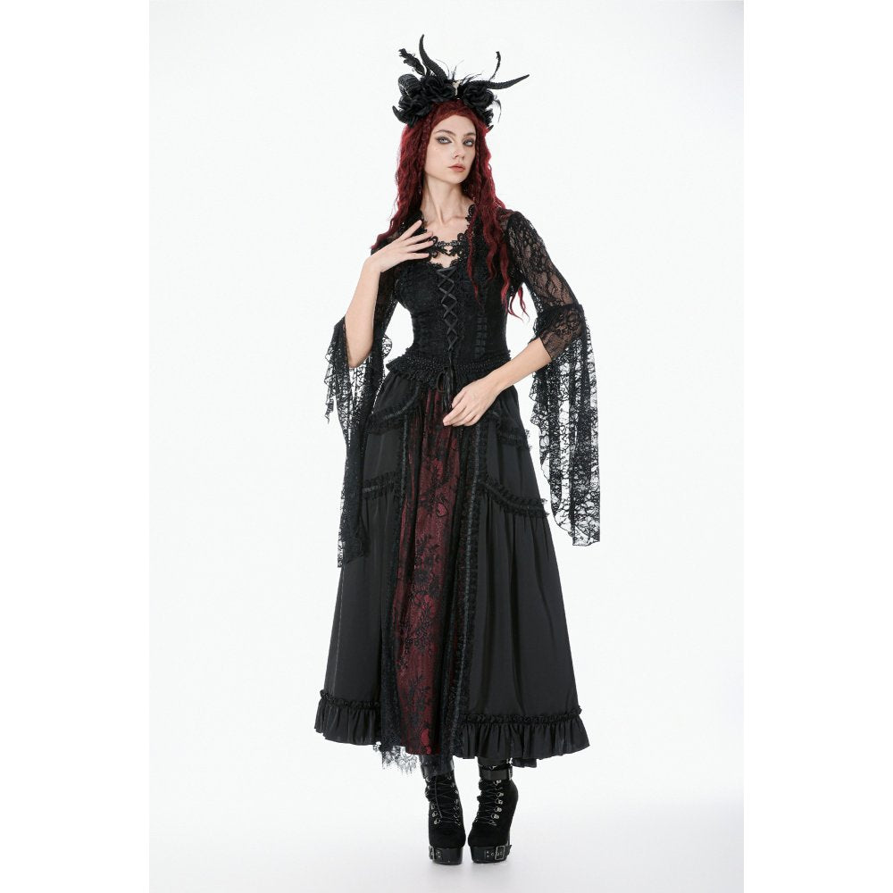 Dark in Love Gothic Victorian Lace Panel Skirt (Crimson) - DevilGothic DevilGothic