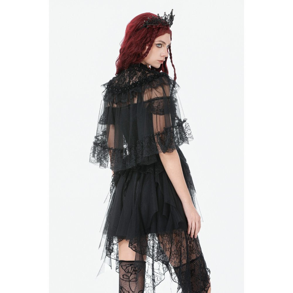 Dark in Love Morwenna Gothic Lace Ruffle Capelet - DevilGothic DevilGothic