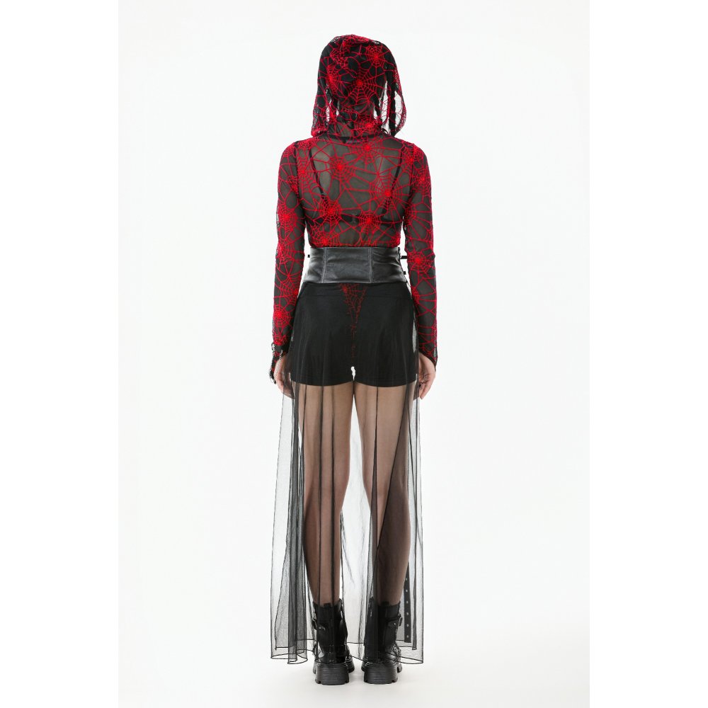 Dark in Love Gothic Sheer Mesh Maxi Skirt with PU Waist Corset - DevilGothic DevilGothic