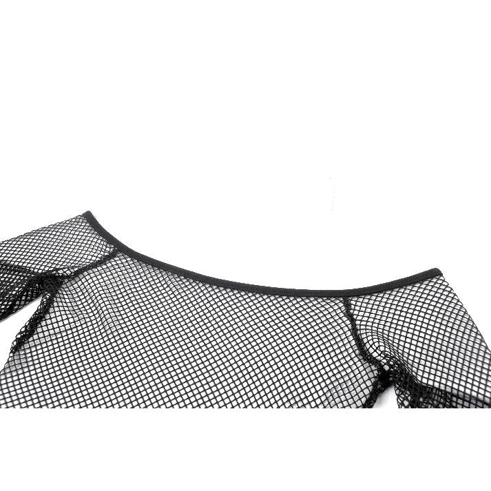 Dark in Love Lyra Fishnet Off-Shoulder Gothic Mesh Top - DevilGothic DevilGothic