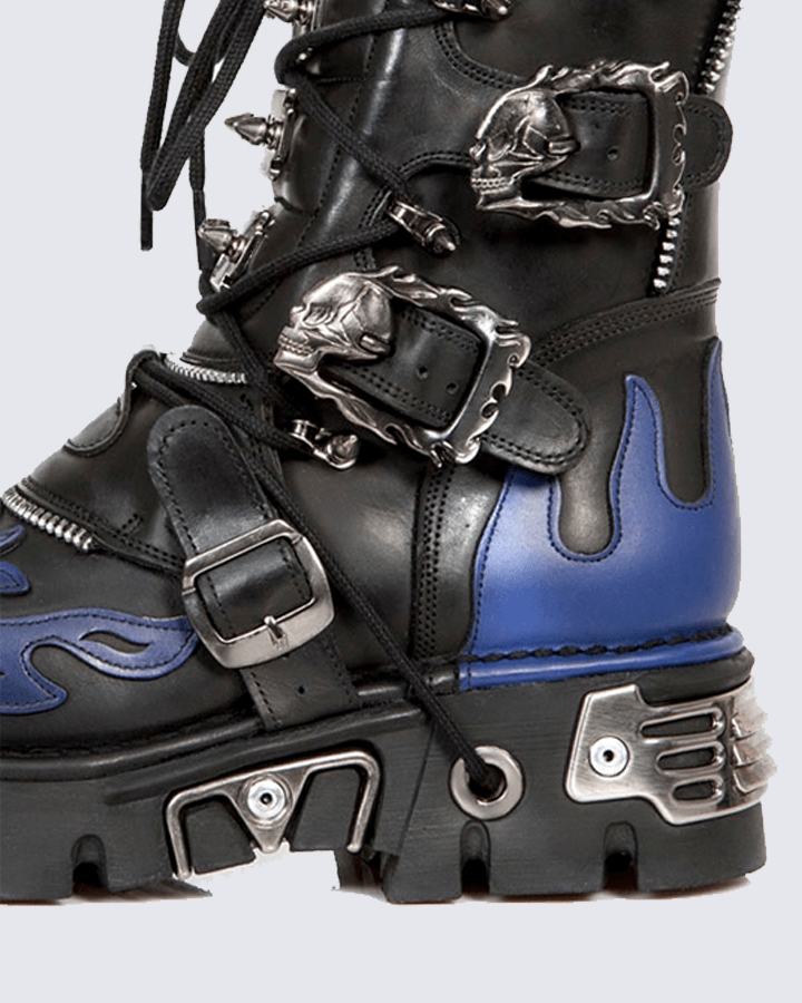 Flame Buckle Decor Gothic Combat Platform Boots
