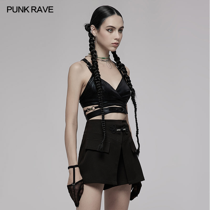 PUNK RAVE - Nyx Elastic Cross Strap Crop Top - DevilGothic DevilGothic