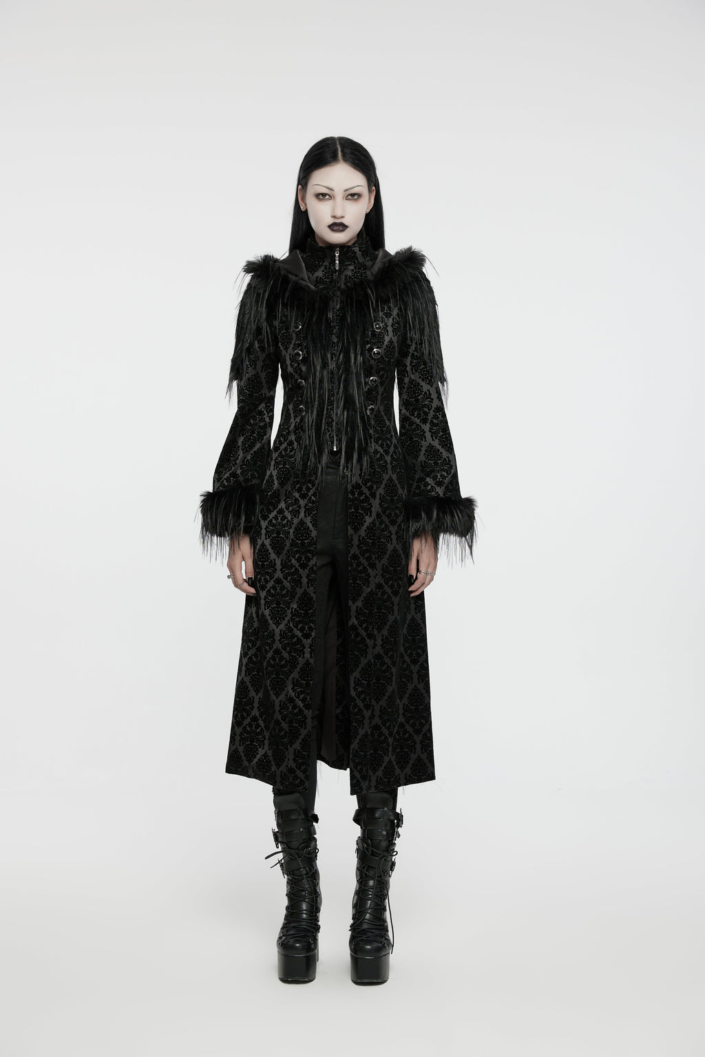 Punk Rave Morrigan Goth Gorgeous Jacquard Coat - Black - DevilGothic DevilGothic