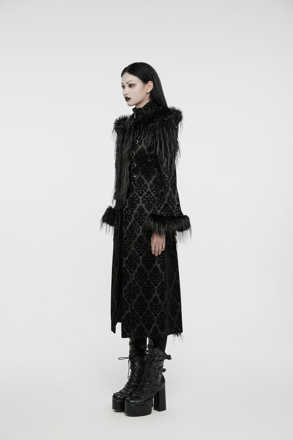 Punk Rave Morrigan Goth Gorgeous Jacquard Coat - Black - DevilGothic DevilGothic