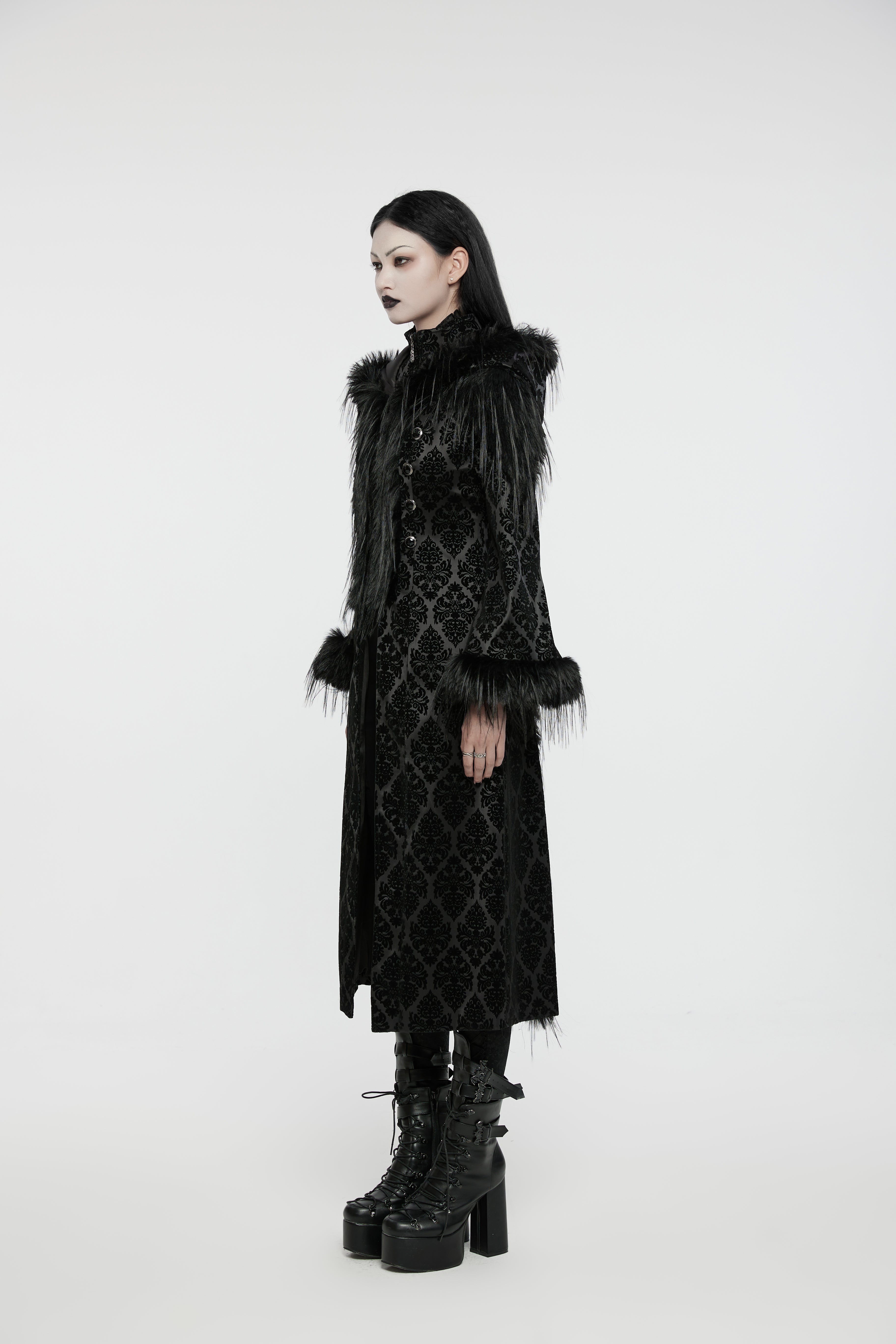 Punk Rave Morrigan Goth Gorgeous Jacquard Coat - Black - DevilGothic DevilGothic