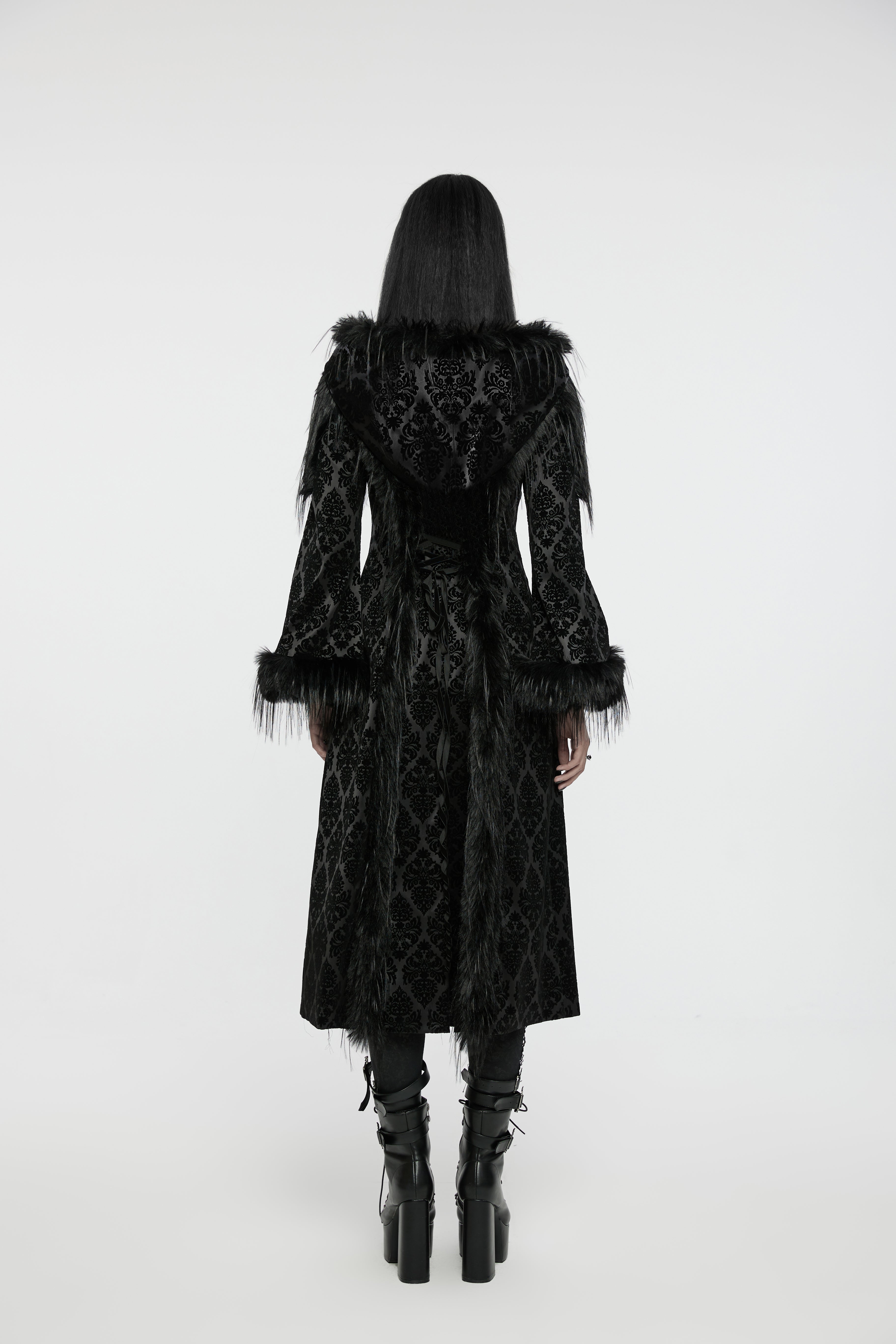 Punk Rave Morrigan Goth Gorgeous Jacquard Coat - Black - DevilGothic DevilGothic
