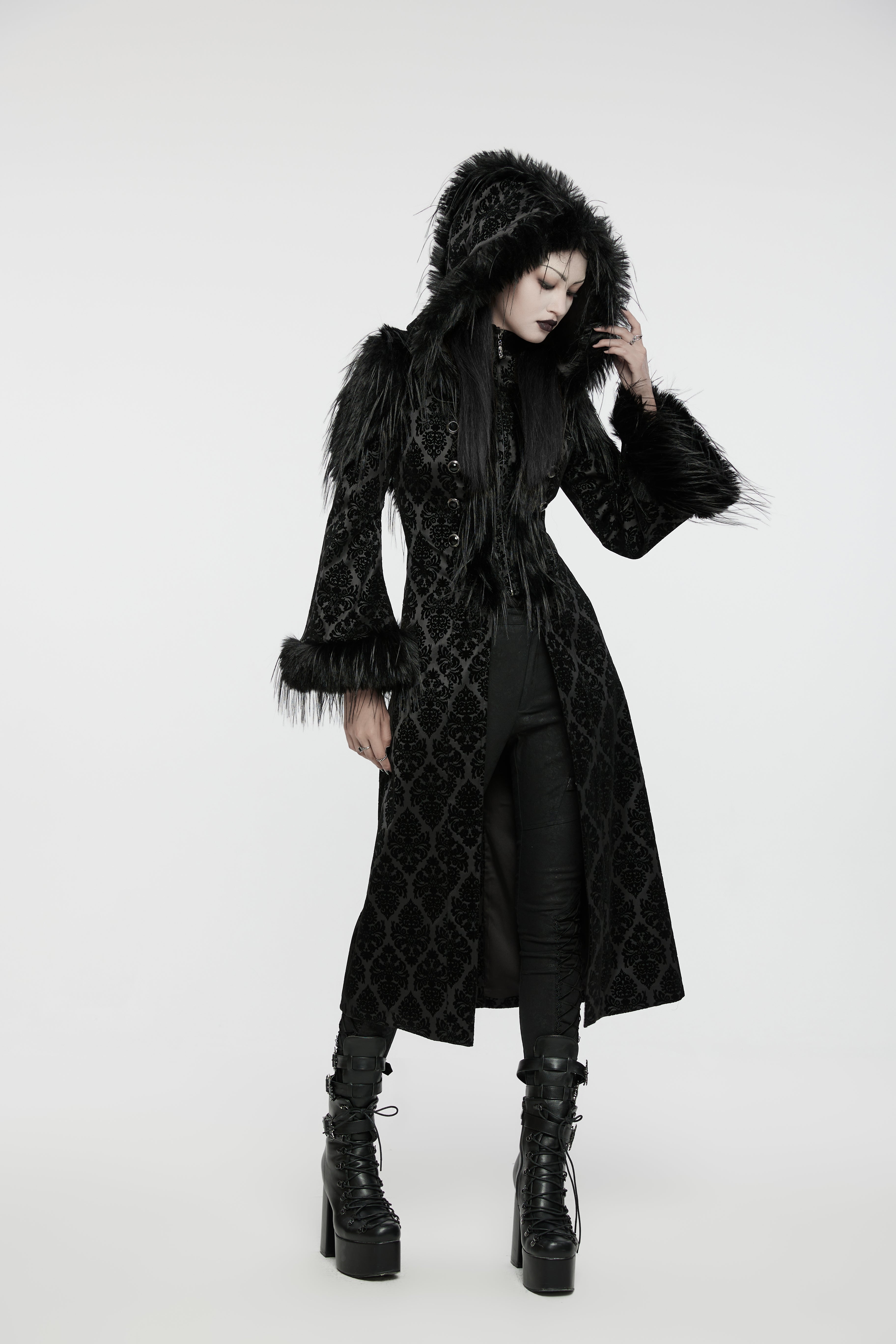 Punk Rave Morrigan Goth Gorgeous Jacquard Coat - Black - DevilGothic DevilGothic