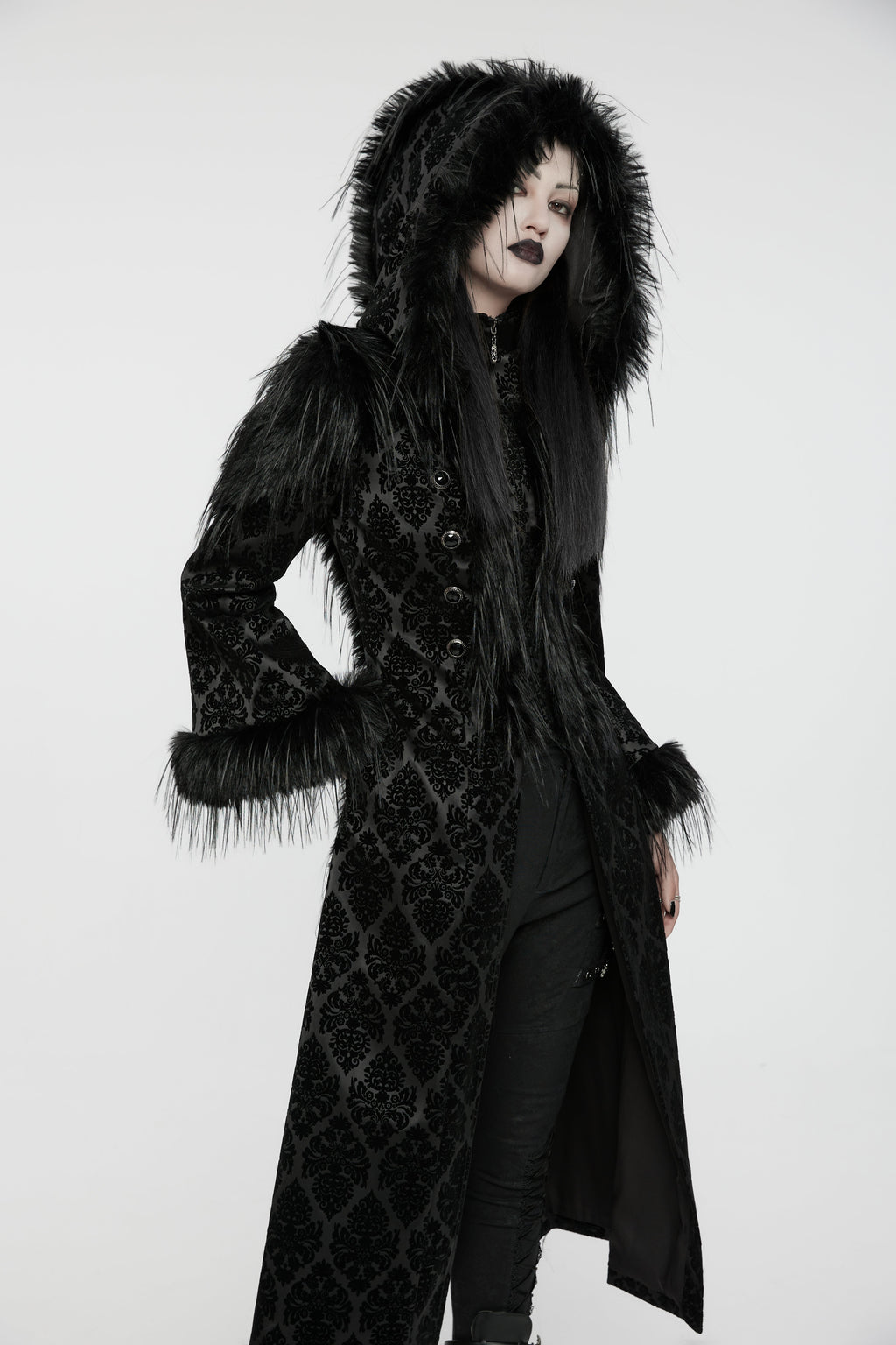 Punk Rave Morrigan Goth Gorgeous Jacquard Coat - Black - DevilGothic DevilGothic