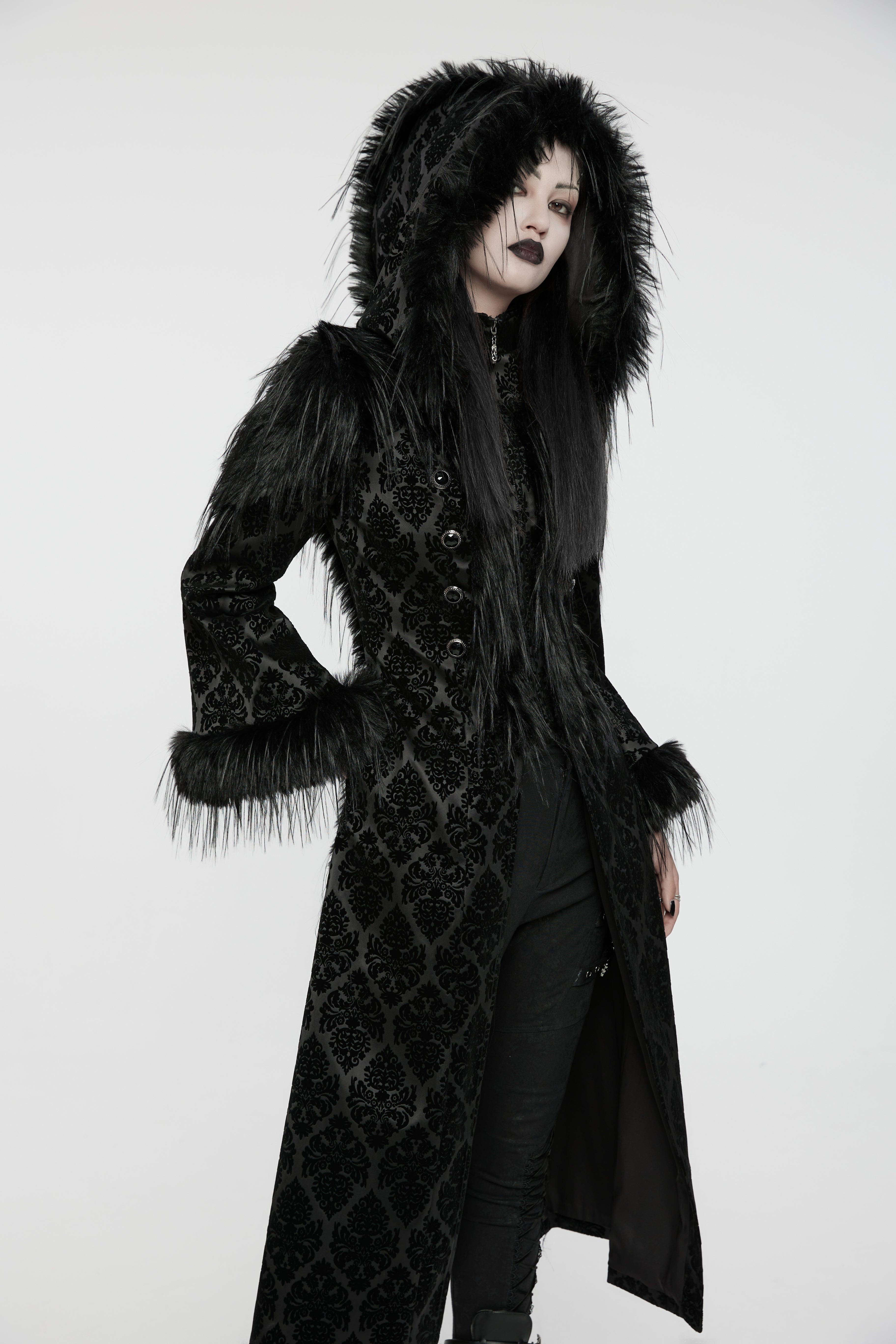 Punk Rave Morrigan Goth Gorgeous Jacquard Coat - Black - DevilGothic DevilGothic