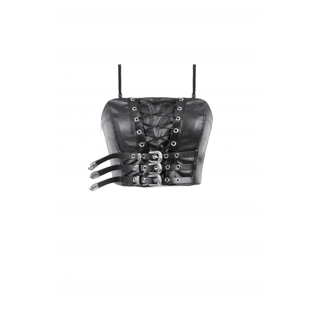 Dark in Love Ravena Buckled Faux Leather Corset Top - DevilGothic DevilGothic