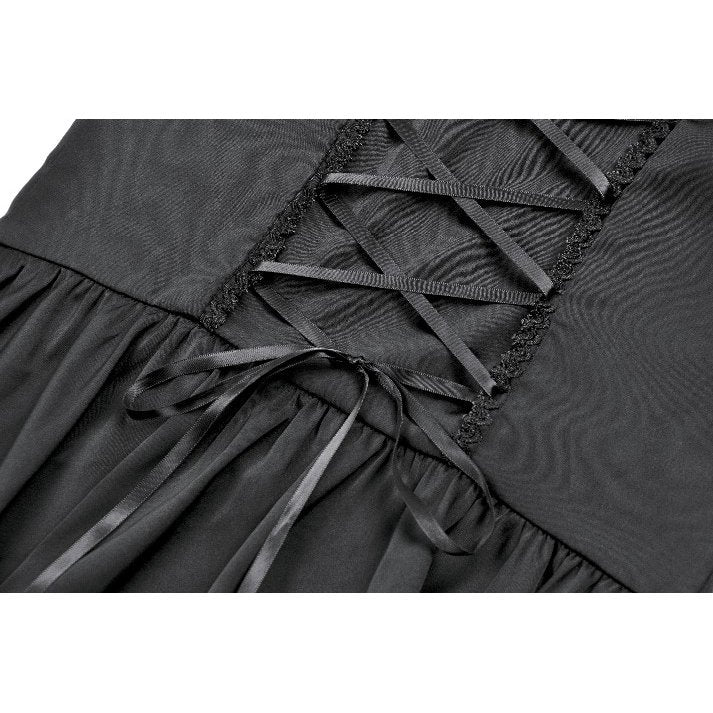 Dark in Love Belladonna Lace-Up High Collar Puff Sleeve Goth Dress  in Black - DevilGothic DevilGothic