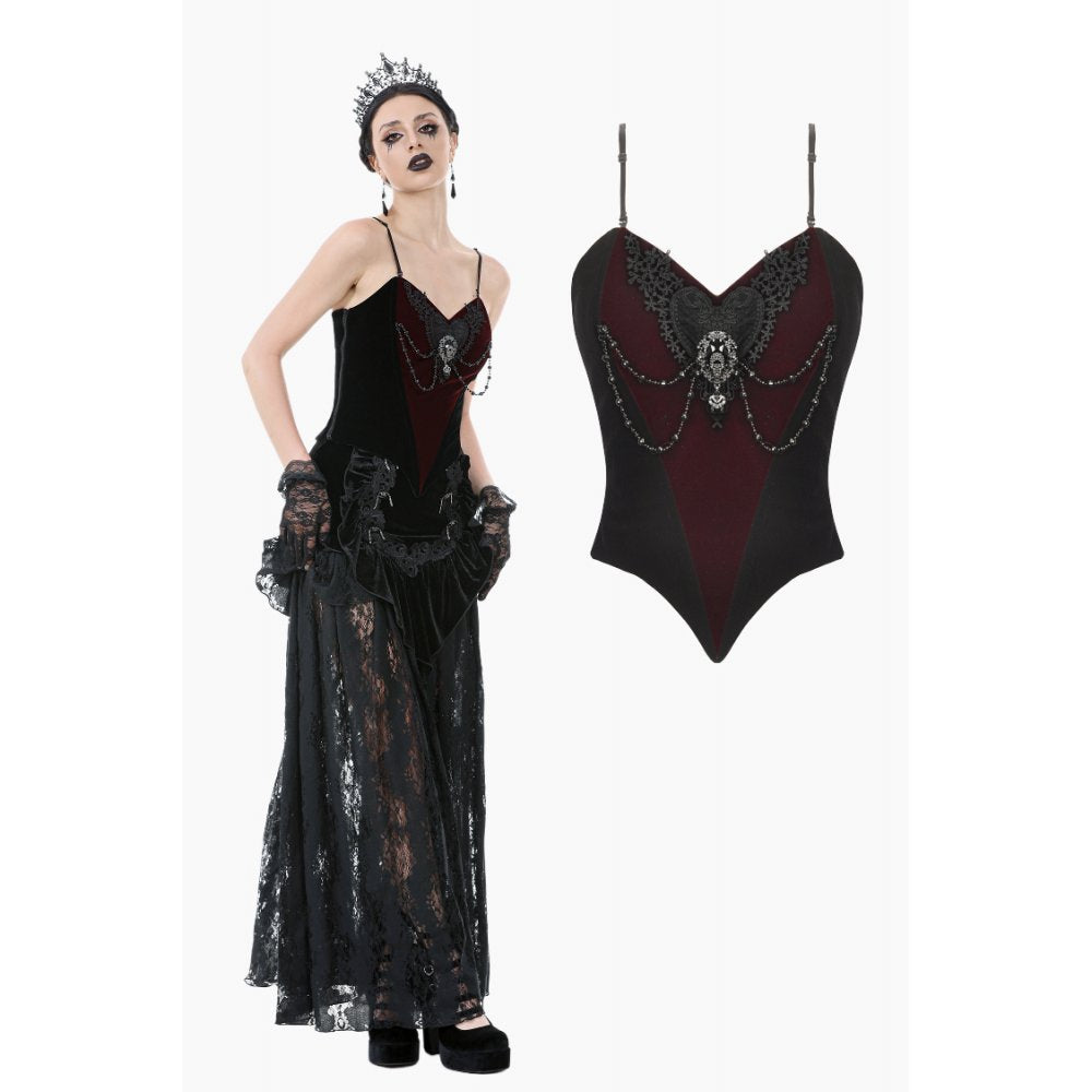 Dark in Love Morrigan Velvet & Lace Chain-Detail Top - DevilGothic DevilGothic