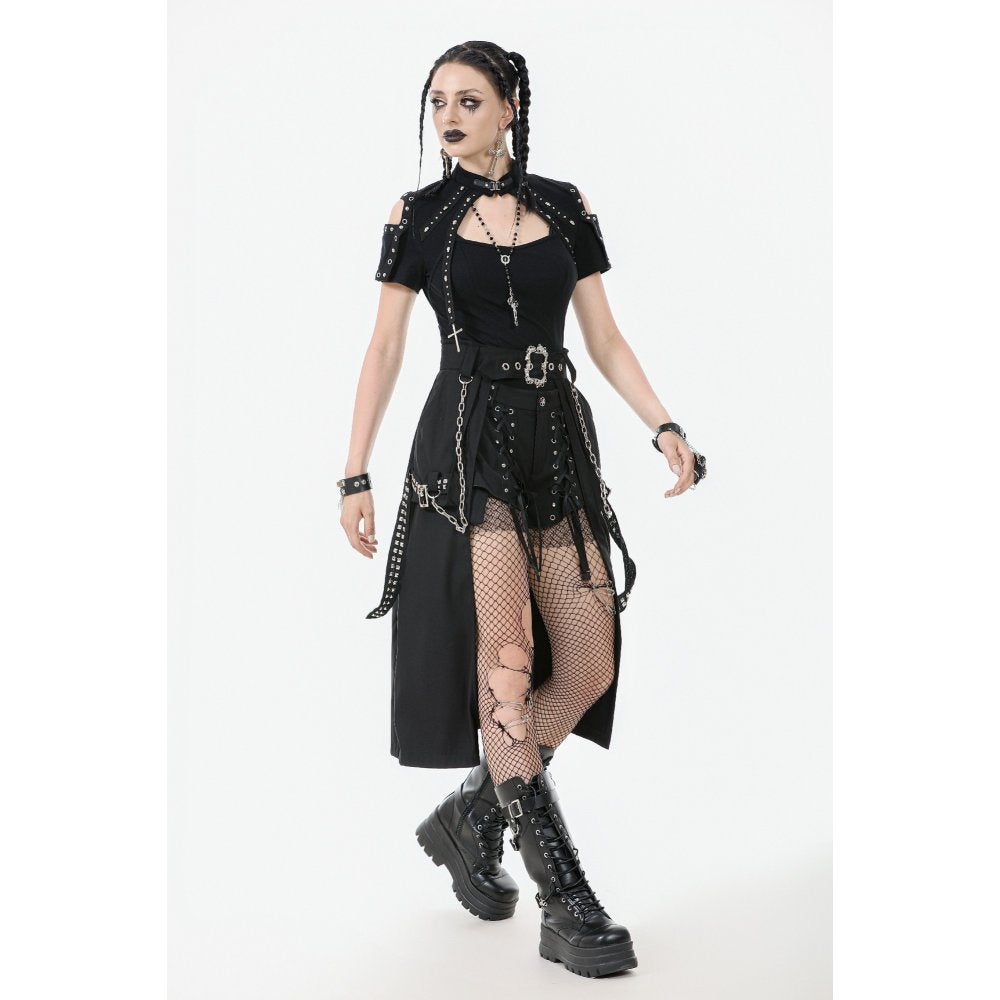 Dark in Love Chain Belt Layered Goth Skirt in Black - DevilGothic DevilGothic