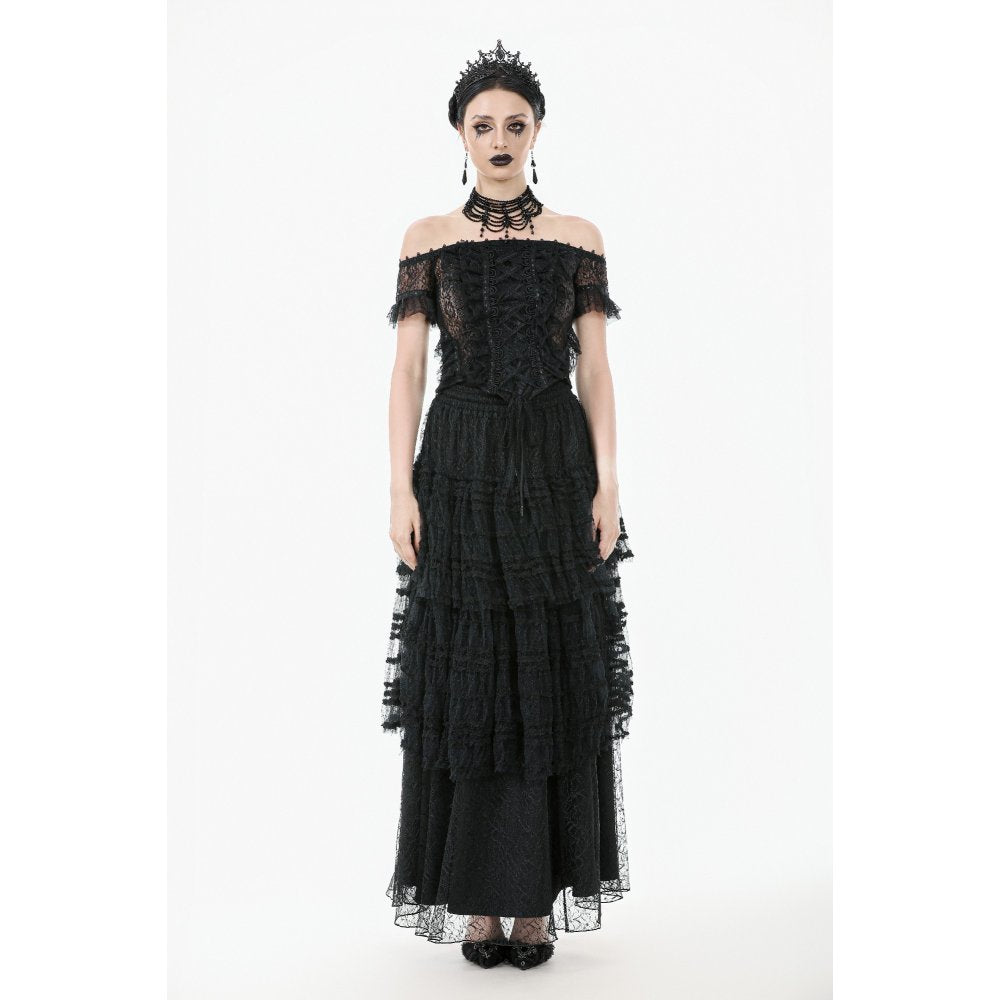 Dark in Love Ophelia Lace Off-Shoulder Gothic Top in Black - DevilGothic DevilGothic