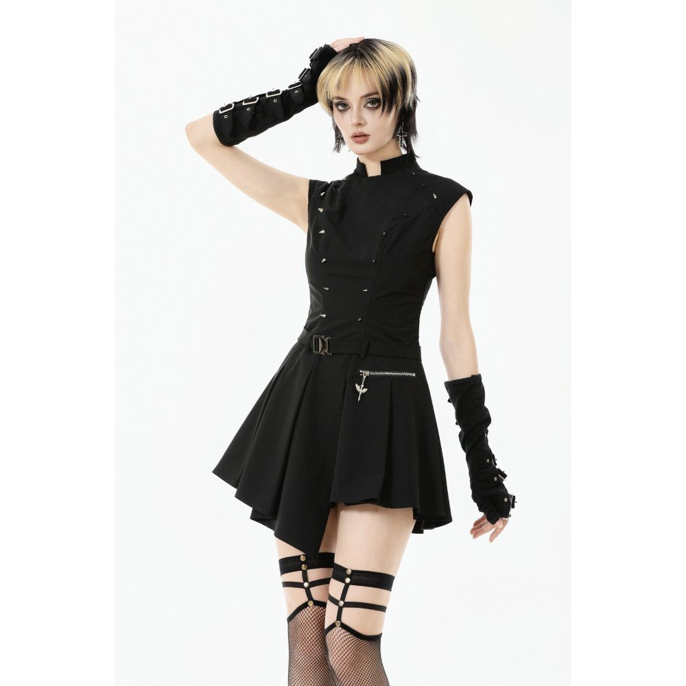 Dark in Love Cassia Buckled Pleated Dress - DevilGothic DevilGothic