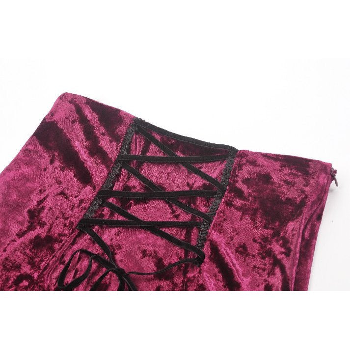 Dark in Love Crimson Queen Lace High-Low Goth Skirt in Burgundy & Black - DevilGothic DevilGothic
