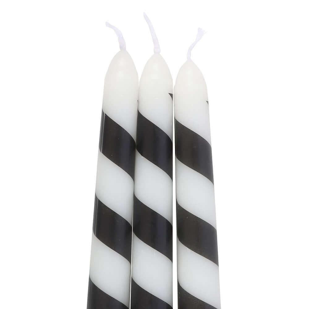 Gothic Gifts Set of 3 Black Candy Cane Taper Candles - DevilGothic DevilGothic