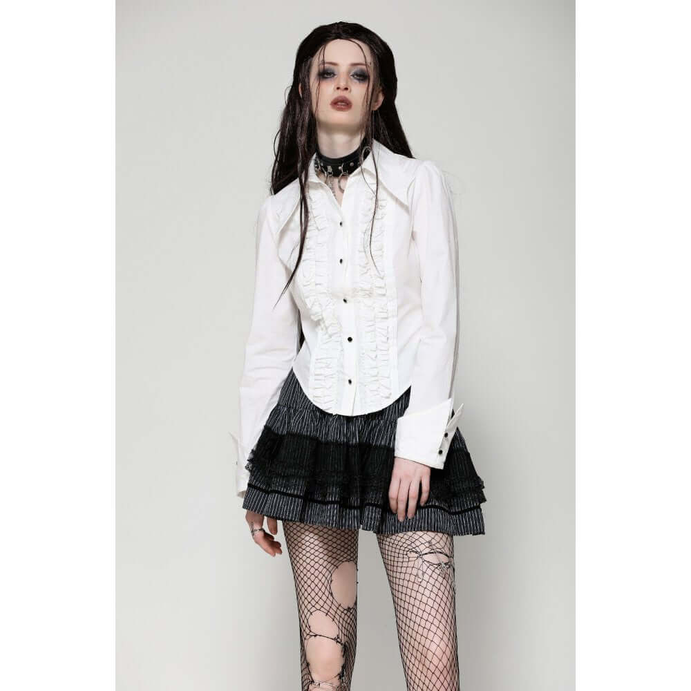 Dark in Love Queeny White Gothic Demon Shirt - DevilGothic DevilGothic