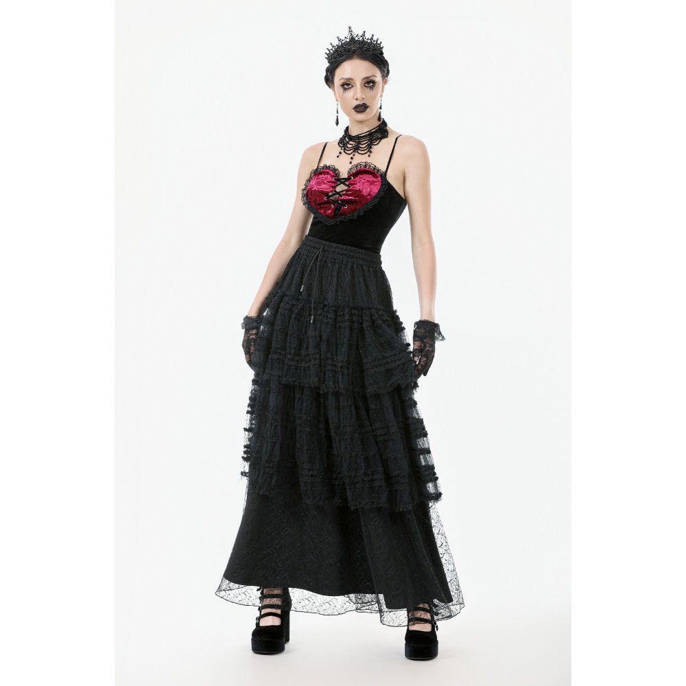 Dark in Love Morticia Gothic Velvet & Lace Skirt in Black - DevilGothic DevilGothic
