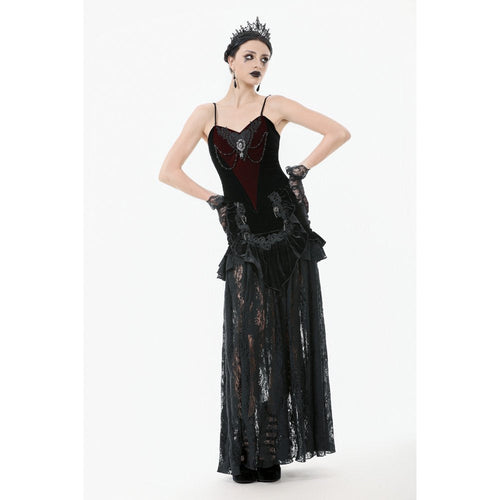 Dark in Love Gothic Lace Velvet Layered Maxi Skirt in Black - DevilGothic DevilGothic