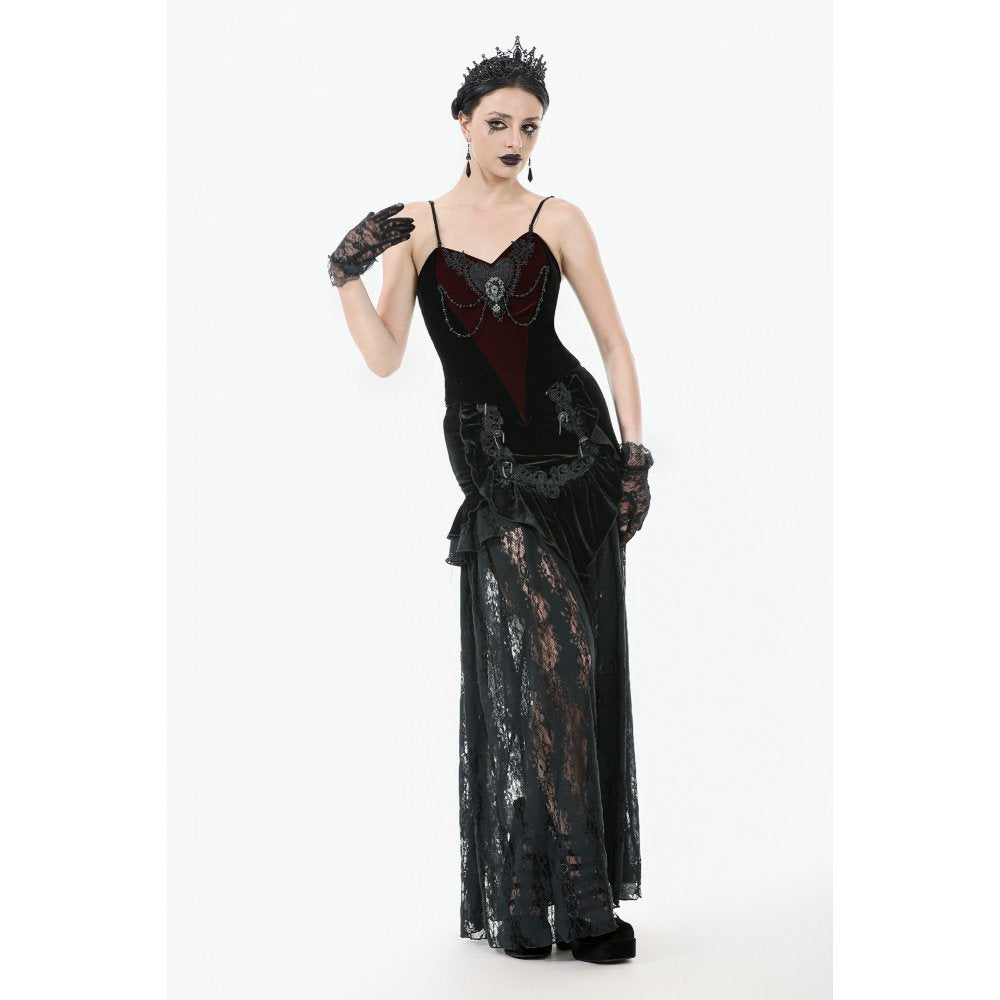 Dark in Love Morrigan Velvet & Lace Chain-Detail Top - DevilGothic DevilGothic