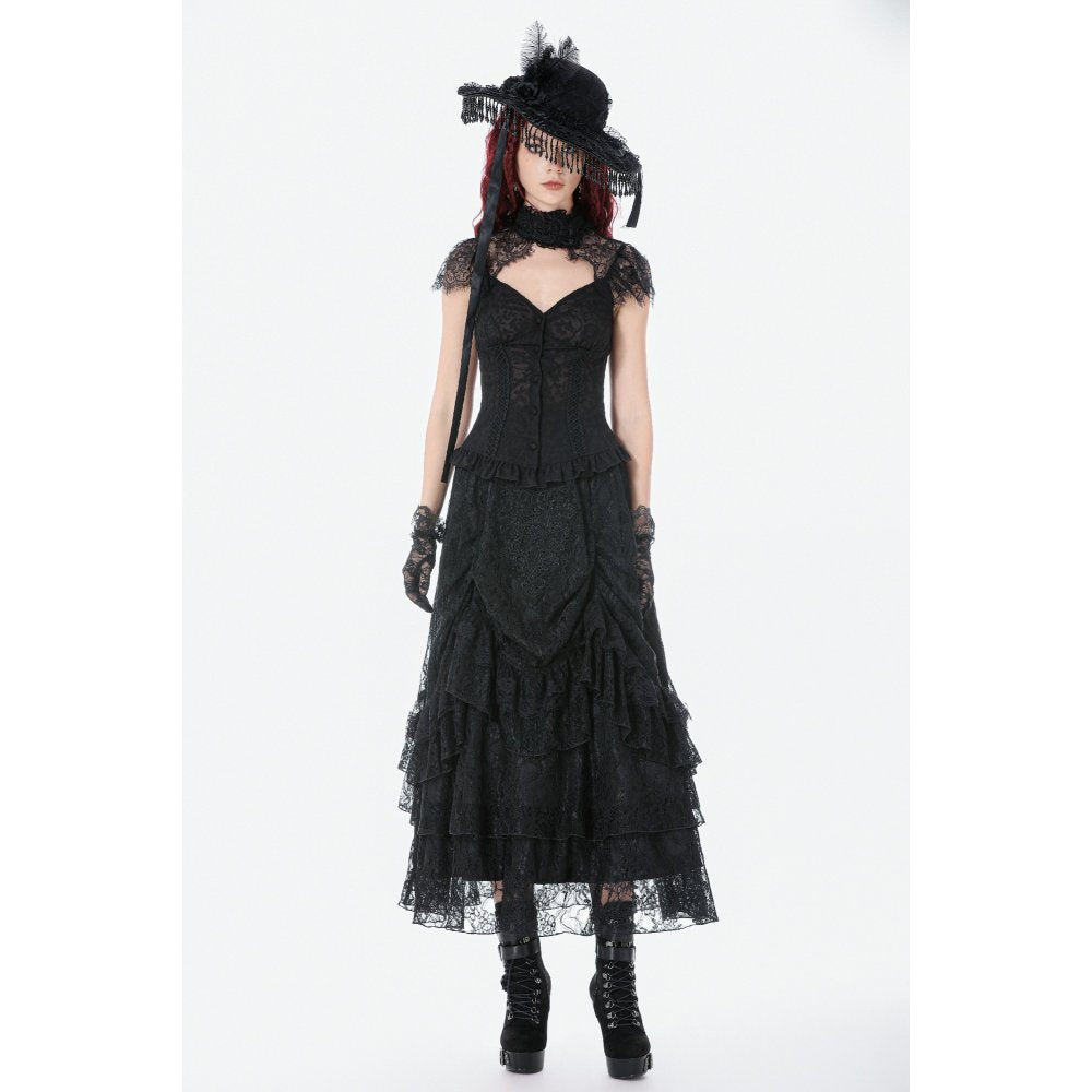 Dark in Love Vintage Gothic Lace Layered Maxi Skirt - DevilGothic DevilGothic